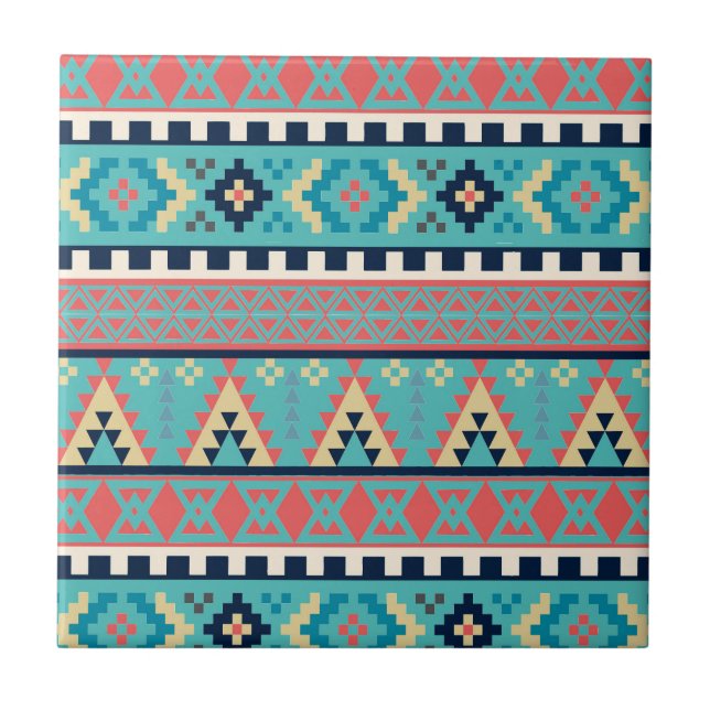 Mountain Peaks Geometric Tribal Pattern Tile (Front)