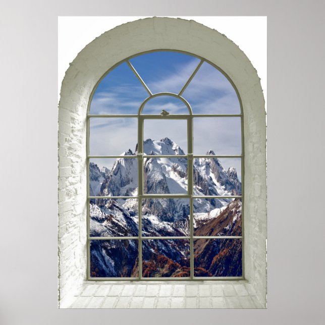 Mountain Peaks View Curved Fake Window Poster (Front)