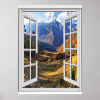 Mountain Peaks View Trompe l'oeil Fake Window