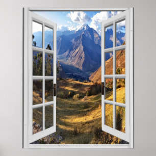 Mountain Peaks View Trompe l'oeil Fake Window Poster