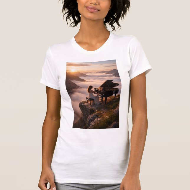 Mountain Piano Serenity Landscape T-Shirt (Front)
