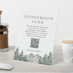 Mountain Pine Tree Wedding Honeymoon Fund  Pedestal Sign