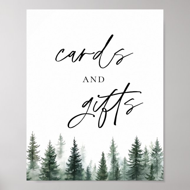 Mountain Pine Trees Cards and Gifts Sign (Front)