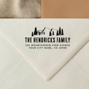 Mountain & Pine Trees Rustic Sketch Return Address Self-inking Stamp