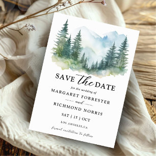 Mountain Pine Trees Rustic Wedding Save The Date Invitation