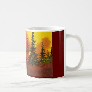 Mountain pines in a glorious golden sunrise coffee mug