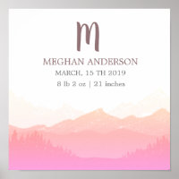 Mountain Pink | Personalized Baby Birth Poster