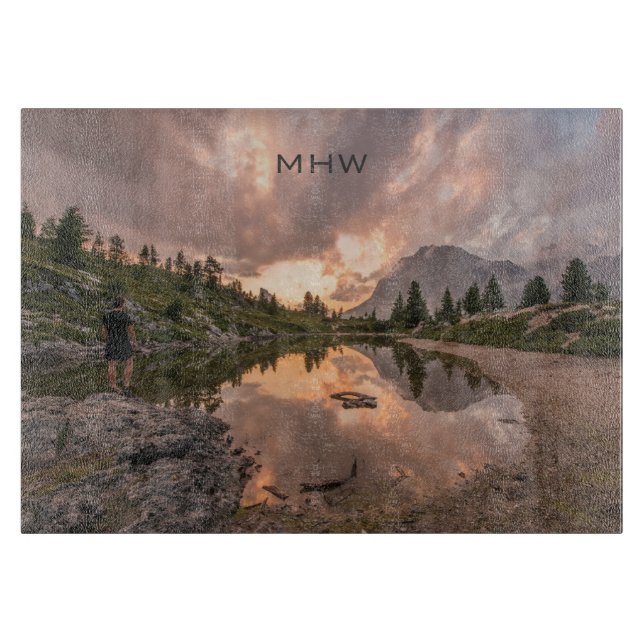Mountain Pond custom monogram cutting board (Front)