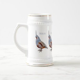 Mountain quail bird cartoon illustration  beer stein
