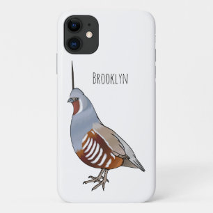 Mountain quail bird cartoon illustration  iPhone 11 case