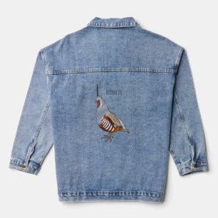 Mountain quail bird cartoon illustration denim jacket