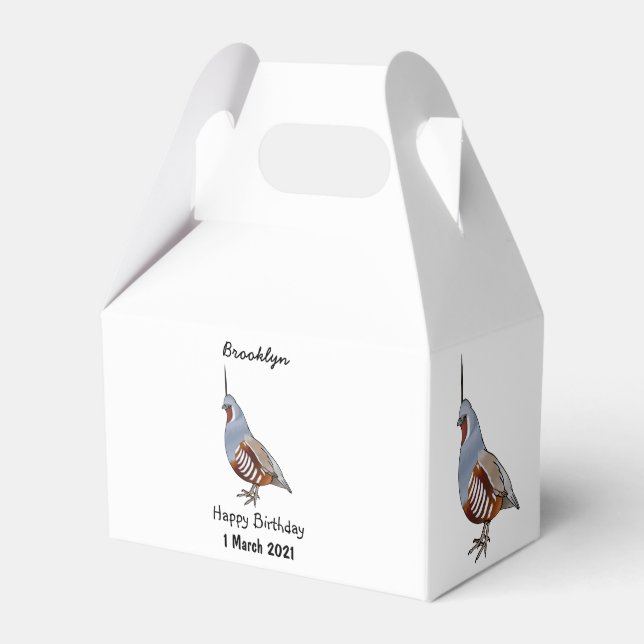 Mountain quail bird cartoon illustration favor box (Front Side)