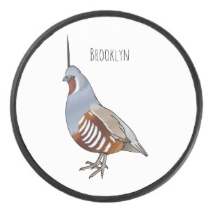 Mountain quail bird cartoon illustration  hockey puck