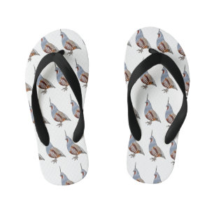 Mountain quail bird cartoon illustration  kid's flip flops