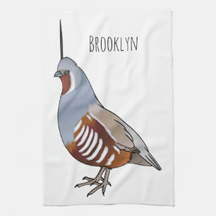 Mountain quail bird cartoon illustration kitchen towel