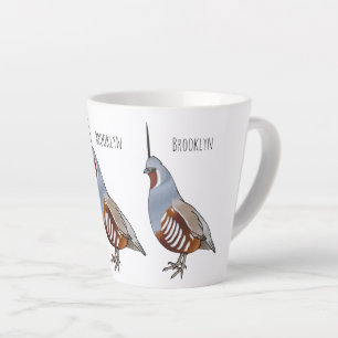 Mountain quail bird cartoon illustration  latte mug