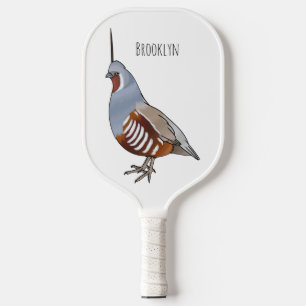 Mountain quail bird cartoon illustration pickleball paddle