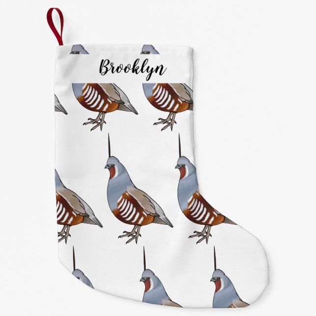 Mountain quail bird cartoon illustration small christmas stocking (Front)