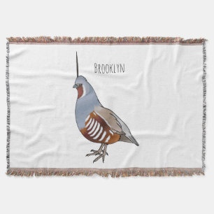Mountain quail bird cartoon illustration  throw blanket