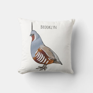 Mountain quail bird cartoon illustration throw pillow