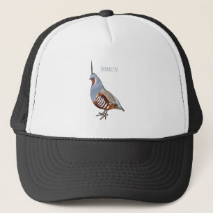 Mountain quail bird cartoon illustration trucker hat