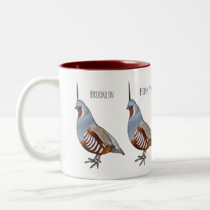 Mountain quail bird cartoon illustration  Two-Tone coffee mug
