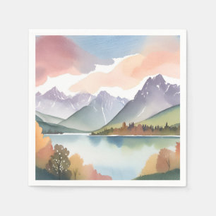 Mountain Range Airy Nature Watercolor Landscape Napkin