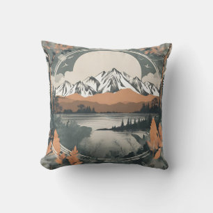 mountain range and landscape of lakes throw pillow