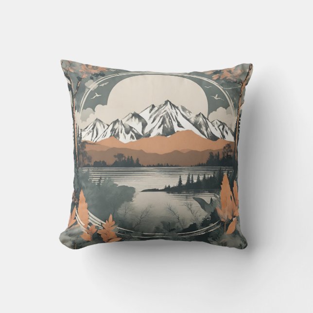 mountain range and landscape of lakes throw pillow (Front)