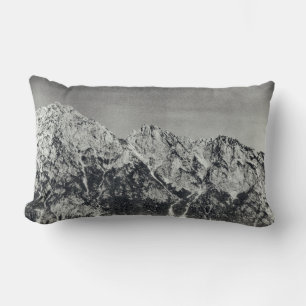 Mountain Range Black & White Snow Covered Scene Lumbar Pillow