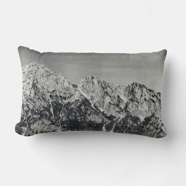Mountain Range Black & White Snow Covered Scene Lumbar Pillow (Front)