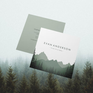 Mountain Range Pine Trees in Shades of Sage  Square Business Card