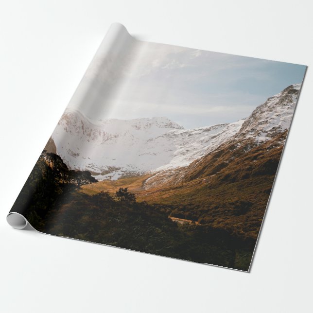 MOUNTAIN RANGE UNDER CLOUDY SKY WRAPPING PAPER (Unrolled)