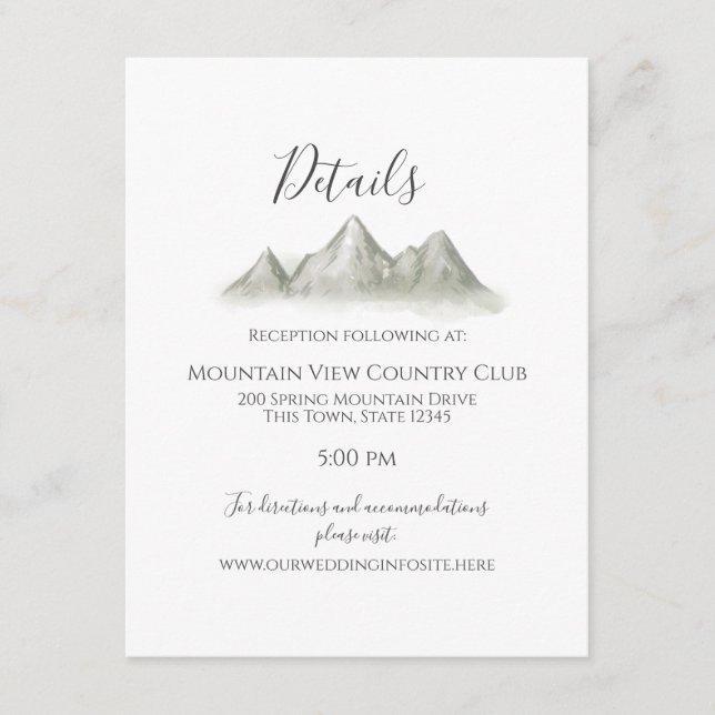 Mountain Range Wedding Details and Information Enclosure Card (Front)