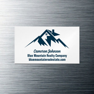 Mountain Real Estate Company Custom Blue White Magnetic Business Card