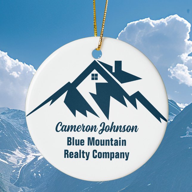 Mountain Real Estate Company Custom Christmas Ceramic Ornament (Creator Uploaded)