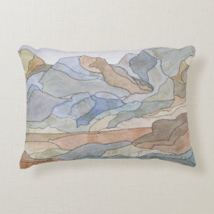 Mountain Regions Watercolor Line Art Print Accent Pillow