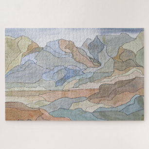 Mountain Regions Watercolor Line Art Print Jigsaw Puzzle