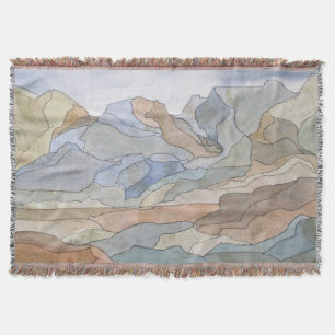 Mountain Regions Watercolor Line Art Print Throw Blanket