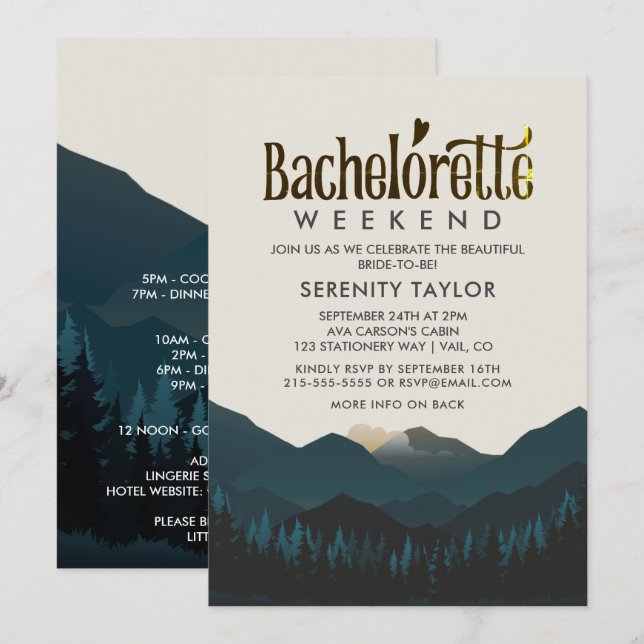 Mountain Retreat Bachelorette Weekend Invitation (Devant / Derrière)