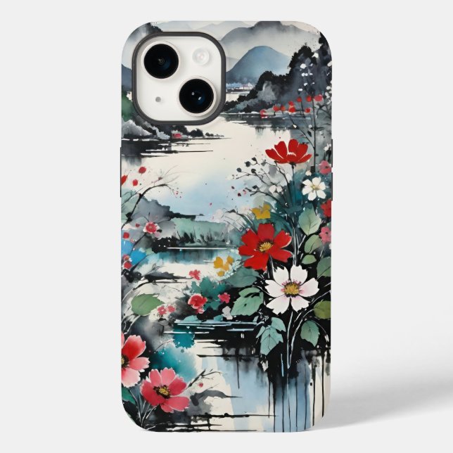 Mountain River and Wildflowers Watercolor Case-Mate iPhone Case (Back)