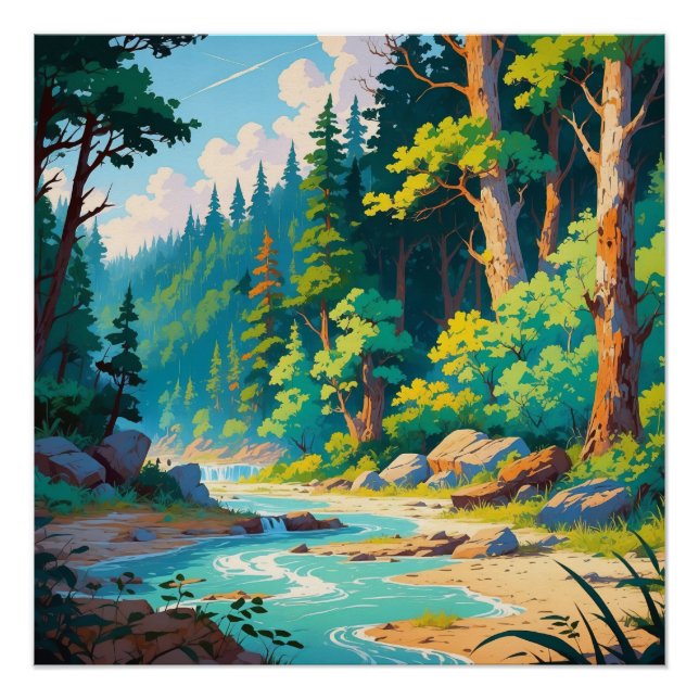Mountain River Escape – Tranquil Forest Landscape  Poster (Front)