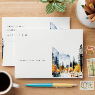 Mountain River Fall Winter Landscape Wedding Envelope