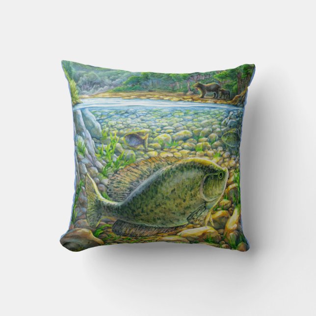 Mountain River Fish Throw Pillow (Front)