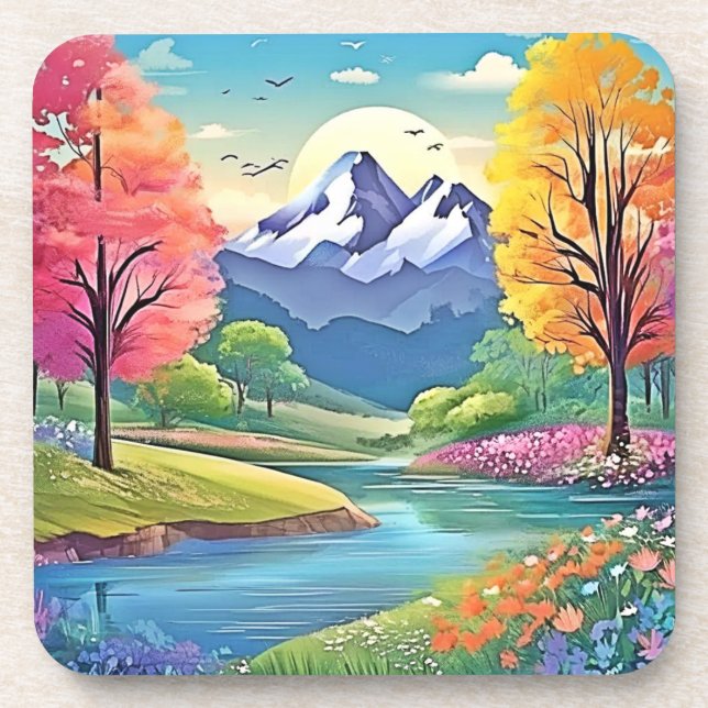 Mountain River Landscape Art Coaster (Front)