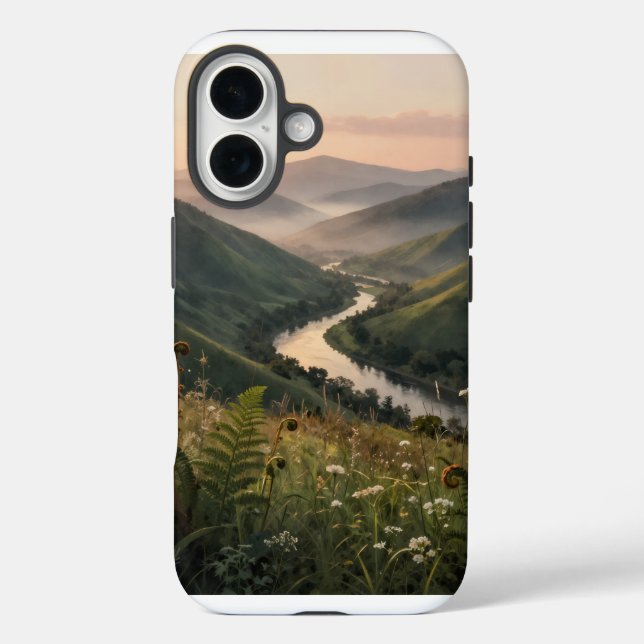 Mountain River Landscape Art Print iPhone 16 Case (Back)