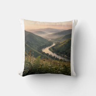 Mountain River Landscape Art Print Throw Pillow