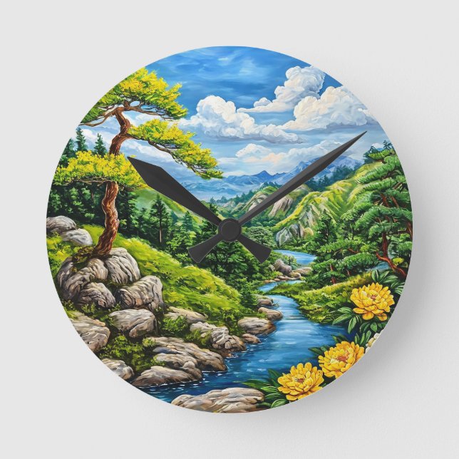 Mountain river stream landscape round clock (Front)