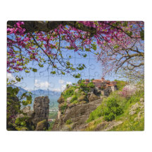 mountain rock and pink cherry tree flower blossom