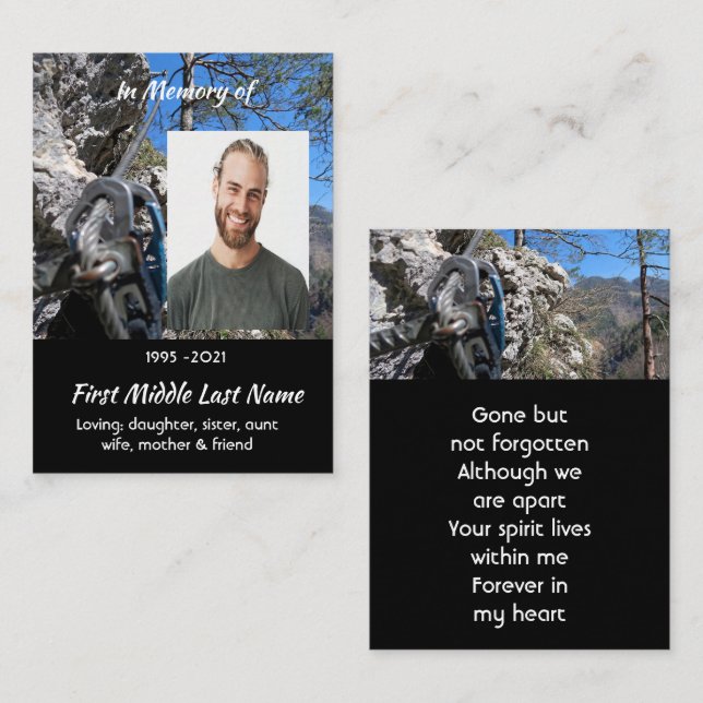 Mountain Rock Climbing Memorial Keepsake  Business Card (Front/Back)